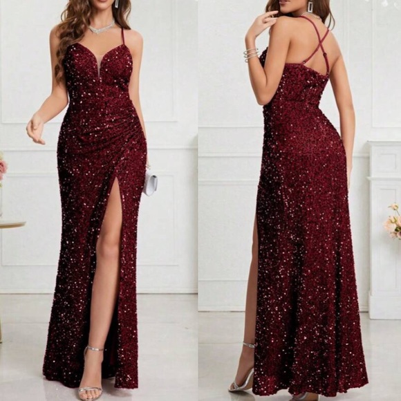 Luxe slit thigh party formal evening dress